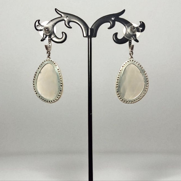 🔥 Blue Chalcedony & Natural White Zircon Dangle Earrings in Sterling Silver - Picture 3 of 4